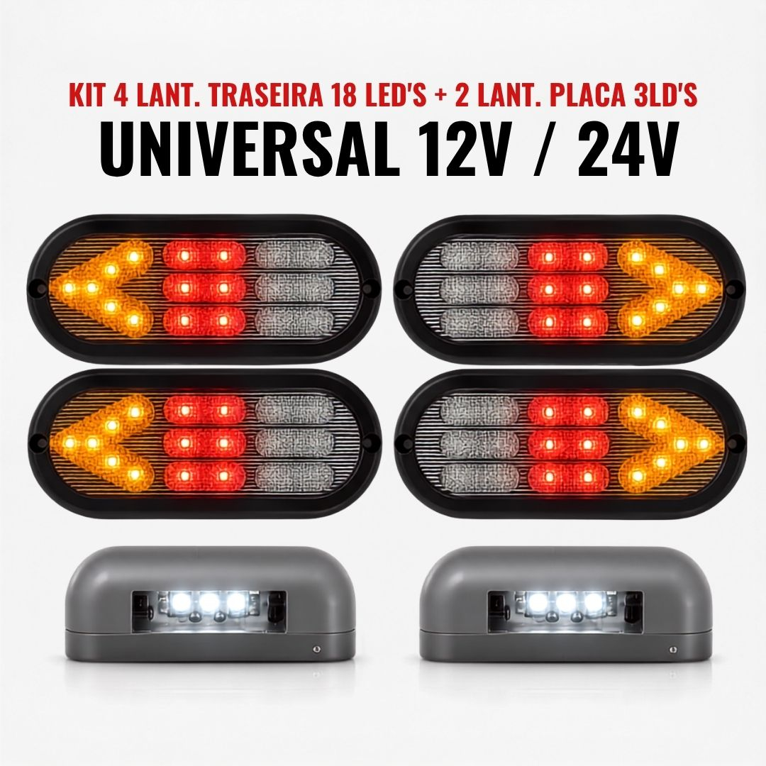 Kit 4 Lanterna Traseira 18 LED Bivolt Cristal Com 2 Luz de Placa Para Reboque Carretinha Universal