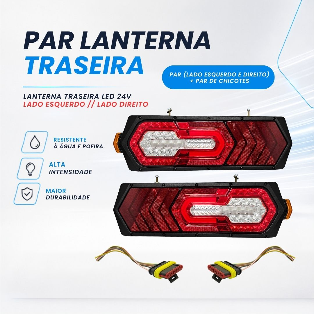 Kit Par Lanterna Traseira LED 24V Caminhão Carreta Reboque Implementos Sinalsul + Chicotes 5 Vias Kit Par Lanterna Traseira LED 24V Caminhão Carreta Reboque Implementos Sinalsul + Chicotes 5 Vias