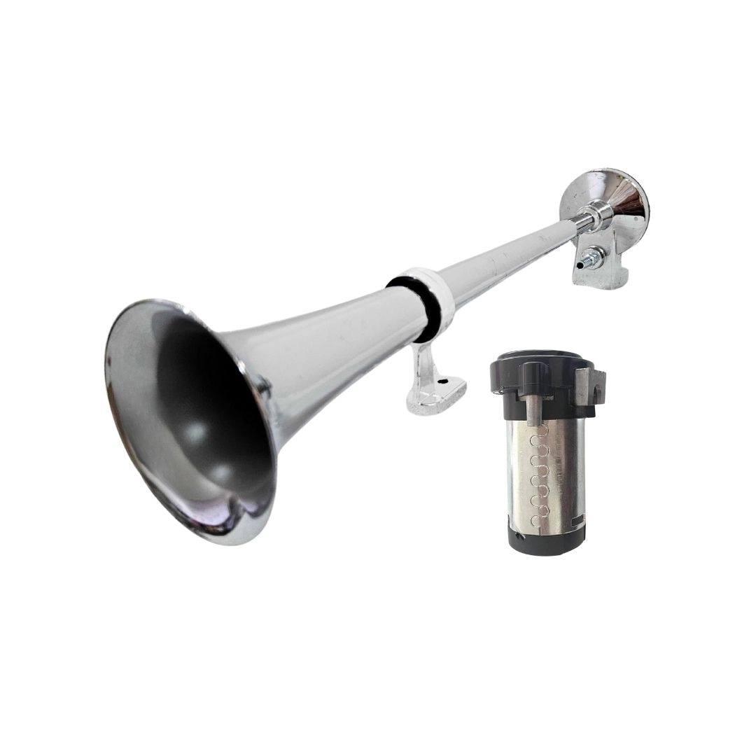 Buzina Caminhão Marítima Navio Cromada 45cm 12V Com Compressor Buzina Potente Buzina Caminhão Marítima Navio Cromada 45cm 12V Com Compressor Buzina Potente