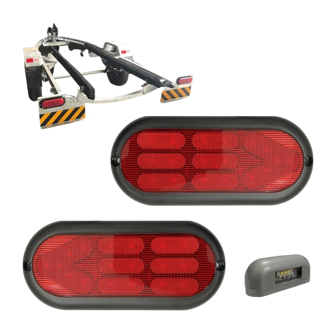 Kit Lanterna Traseira Carretinha Led Vermelha + Luz de Placa