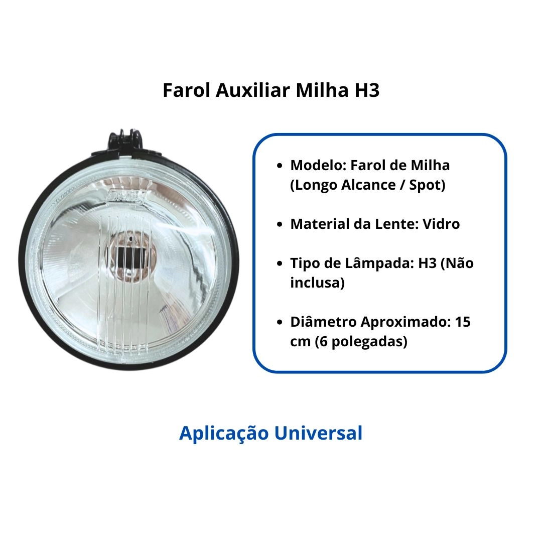 Farol Auxiliar Milha Com Lente De Vidro Redondo Universal Carcaça de Ferro Conector Lâmpada H3 NINO Farol Auxiliar Milha Com Lente De Vidro Redondo Universal Carcaça de Ferro Conector Lâmpada H3 NINO