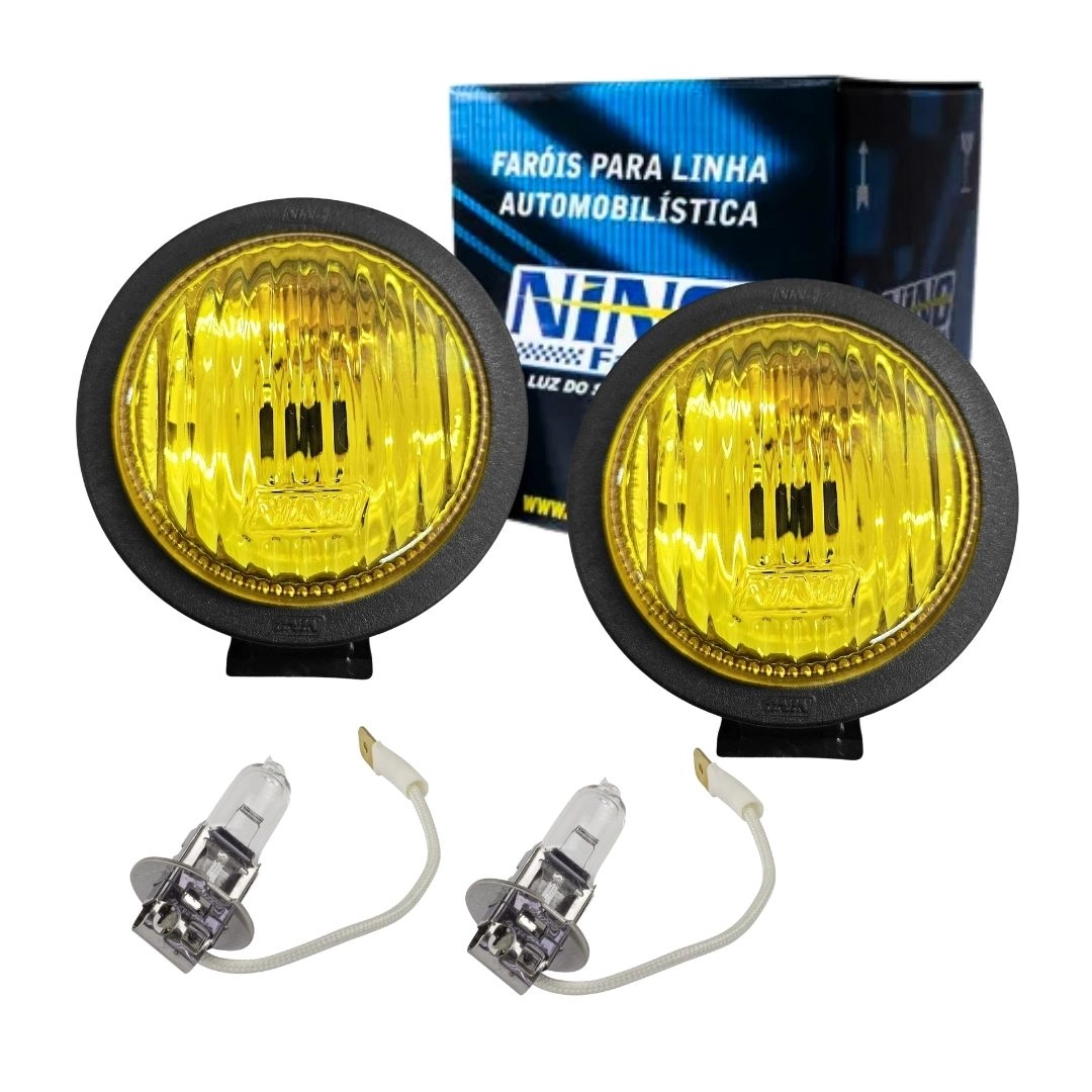 Par Farol Auxiliar Sun Ray Redondo 85mm Vidro Amarelo H3 12V