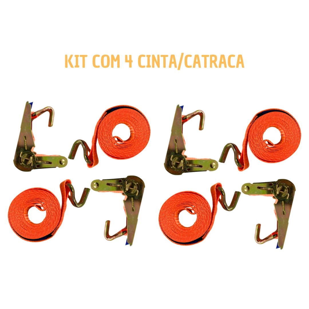 Kit 4 Cinta Catraca Amarração 800kg Carretinha Moto JetSki Kit 4 Cinta Catraca Amarração 800kg Carretinha Moto JetSki
