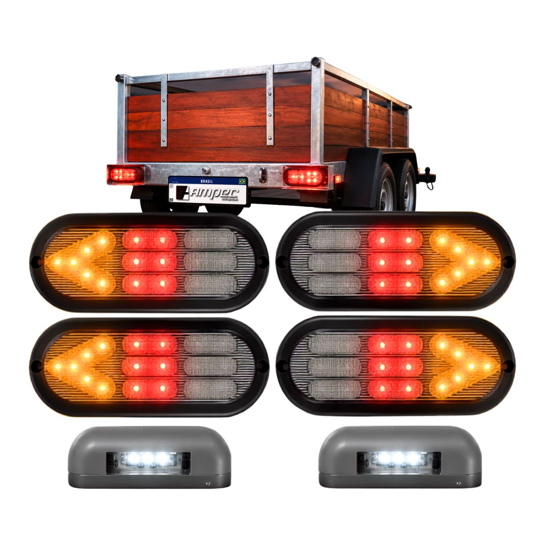 Kit 4 Lanterna Traseira 18 LED Bivolt Cristal Com 2 Luz de Placa Para Reboque Carretinha Universal