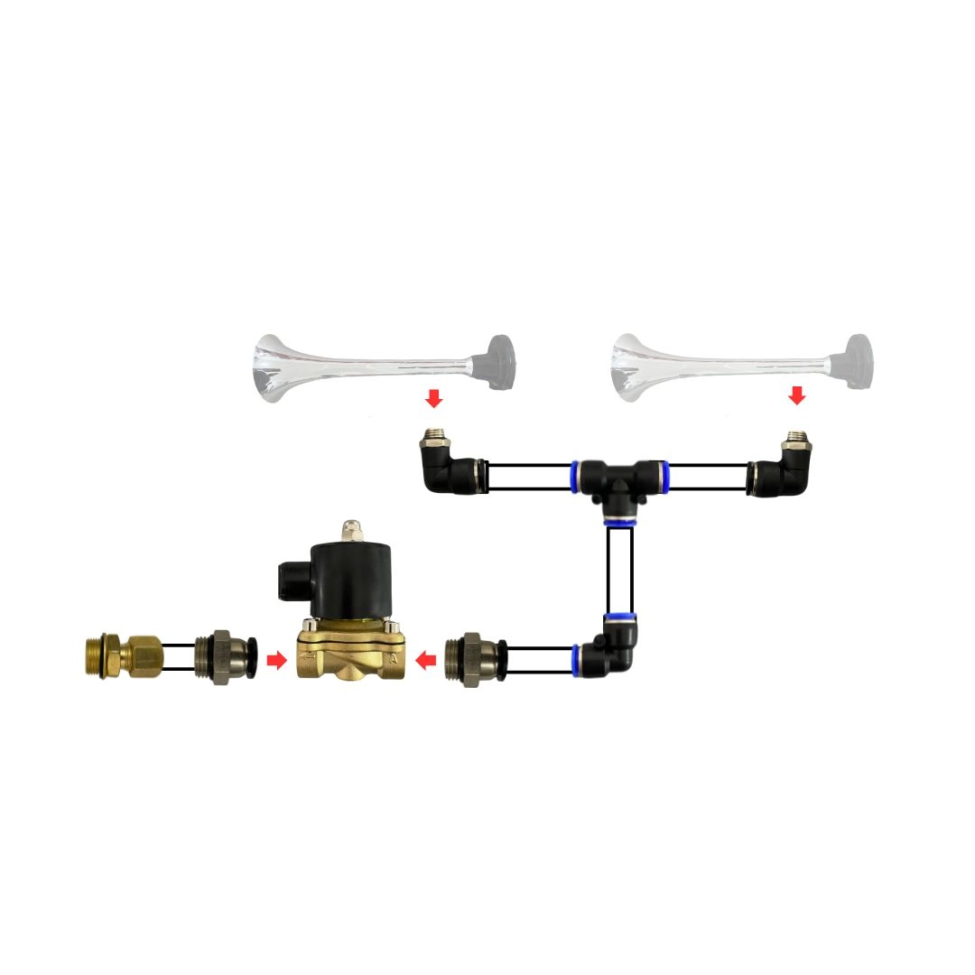 Kit Par Buzina Maritima 74cm Completo 24V Válvula + Conexões