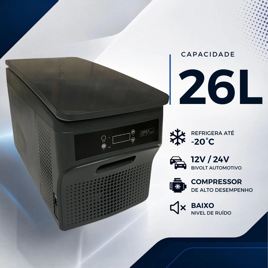 Geladeira Portátil 26 Litros 12/24v 110/220v Para Caminhão Carro Trailer Motor Home Micro-Ônibus Quadrivolt Maxfreeze Geladeira Portátil 26 Litros 12/24v 110/220v Para Caminhão Carro Trailer Motor Home Micro-Ônibus Quadrivolt Maxfreeze