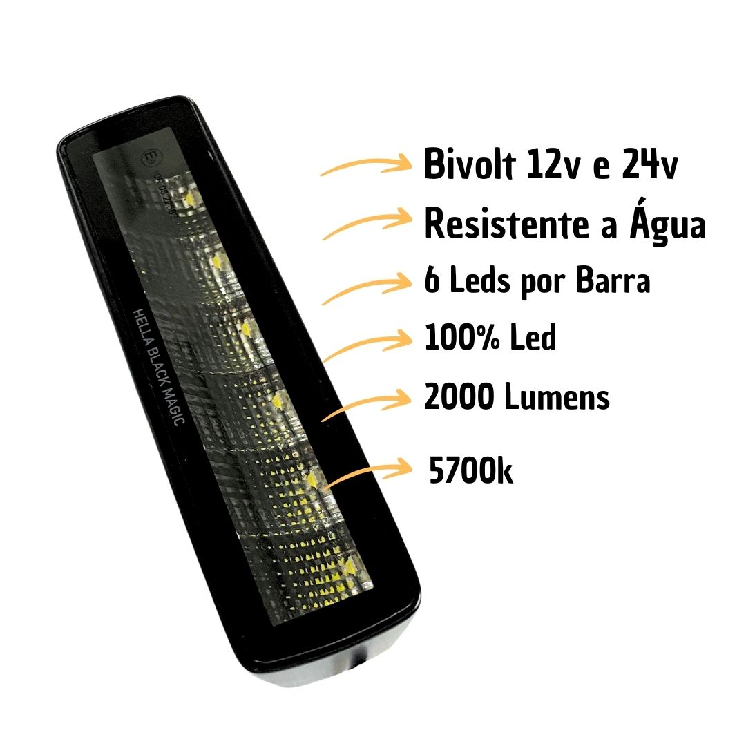 Par Barra Led Farol Neblina Auxiliar Black Magic Flood Hella