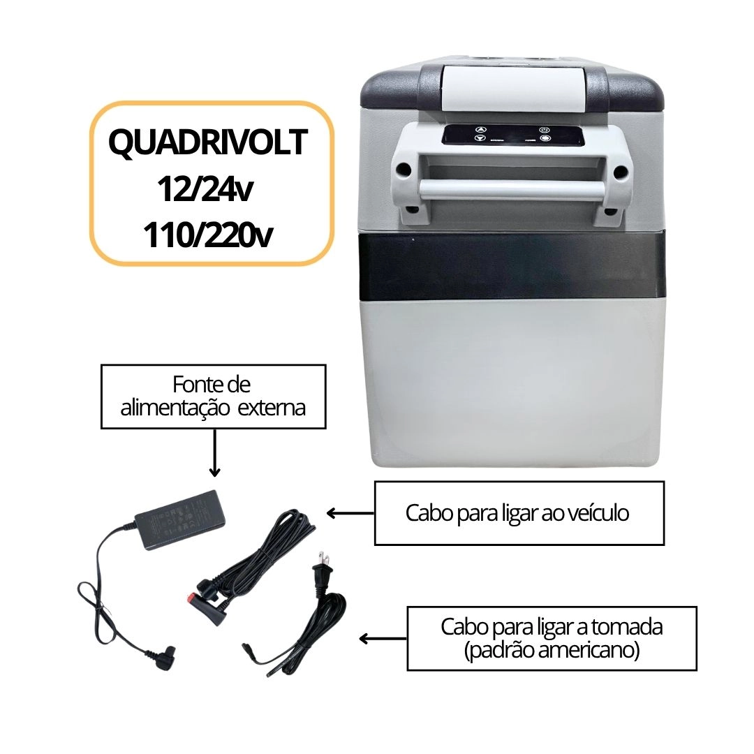 Geladeira Portátil 45L 12/24V 110/220V Para Caminhão Ônibus Van Camping Barco Lancha Pesca Geladeira Portátil 45L 12/24V 110/220V Para Caminhão Ônibus Van Camping Barco Lancha Pesca