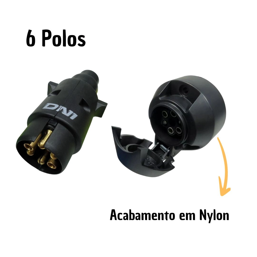 Kit Femea Macho Tomada Elétrica Reboque Carretinha 6p DNI Kit Femea Macho Tomada Elétrica Reboque Carretinha 6p DNI