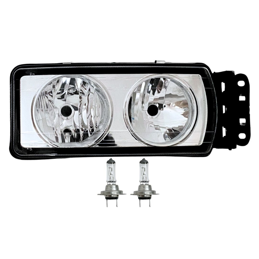 Kit Farol Dianteiro Vidro Fundo Cromado 24v Para Caminhão Iveco Stralis Tector Após 2006 Com Lâmpadas