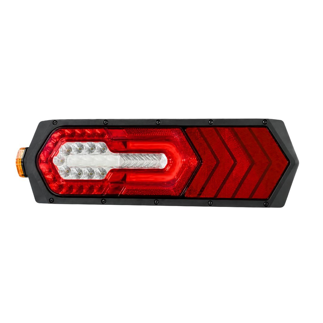 Lanterna Traseira LED Bivolt 12V 24V Com Guia de Luz e Seta Sequencial Lado Esquerdo Para Caminhões Carretas e Implemento Lanterna Traseira LED Bivolt 12V 24V Com Guia de Luz e Seta Sequencial Lado Esquerdo Para Caminhões Carretas e Implemento