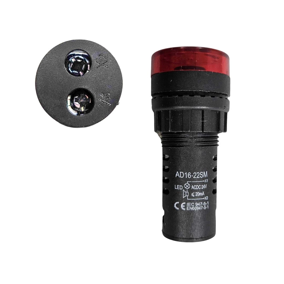 Alarme Sonoro Buzzer Sinaleiro LED Vermelho 22mm 24Vdc
