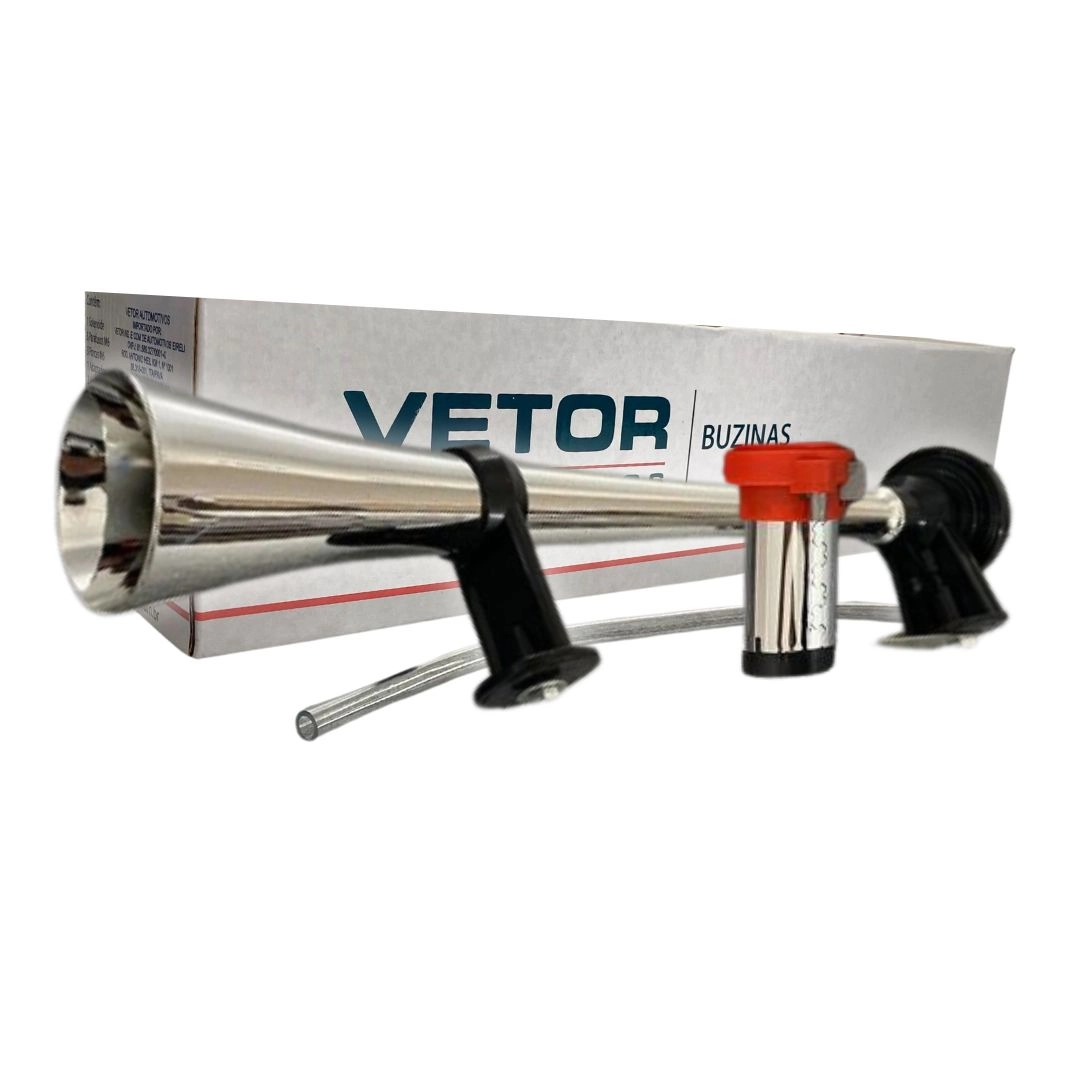 Kit Buzina 1 Corneta 12v Com Compressor e Mangueira Universal Carro Caminhão Vetor VT301C Kit Buzina 1 Corneta 12v Com Compressor e Mangueira Universal Carro Caminhão Vetor VT301C