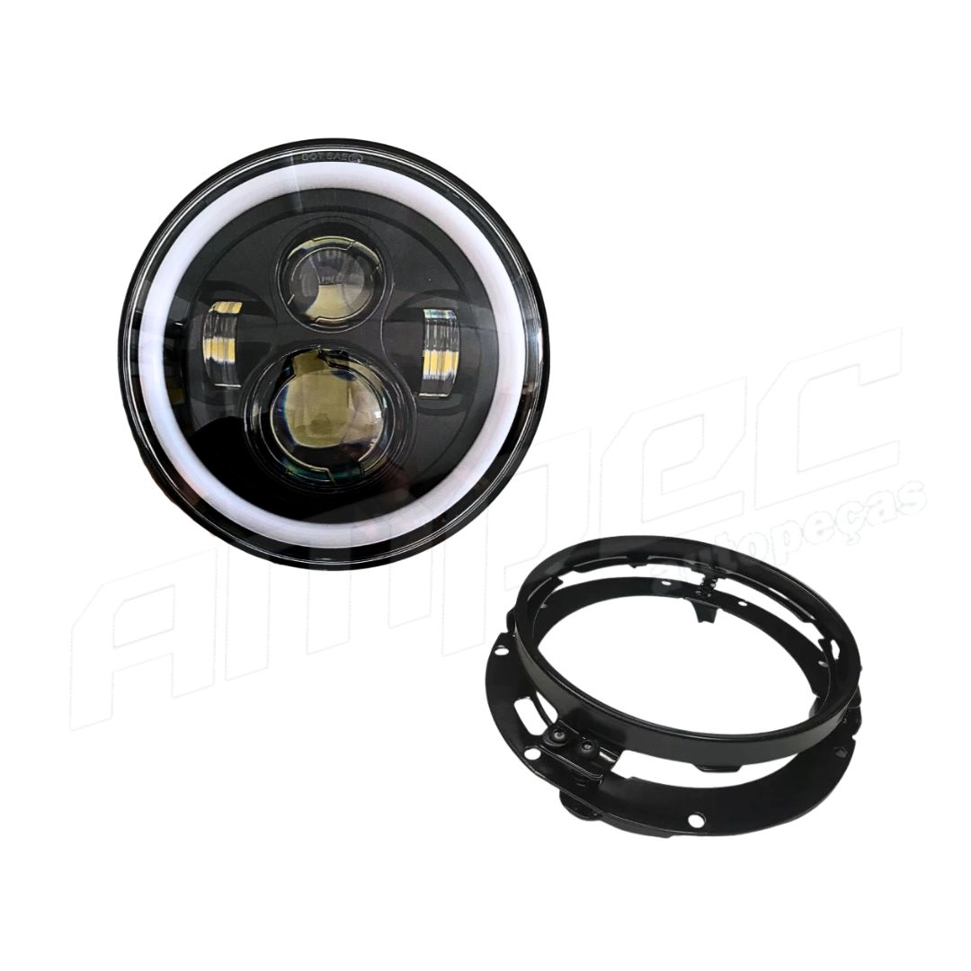 Farol Angel Eyes Led + Suporte Jeep Troller Fusca Kombi Farol Angel Eyes Led + Suporte Jeep Troller Fusca Kombi