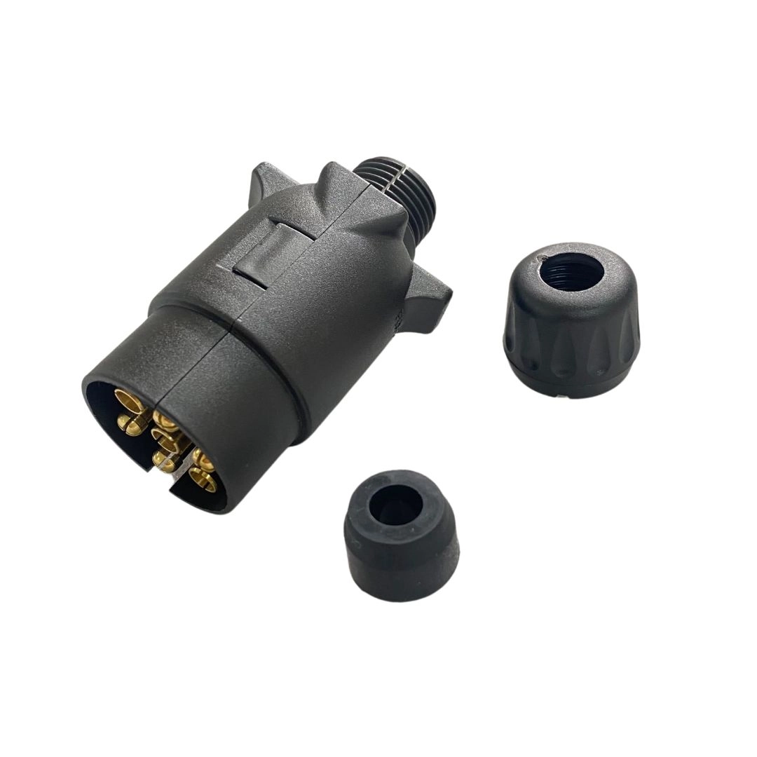 Tomada Elétrica Para Engate Redonda 6 Polos Macho Plástico Preto 12/24V