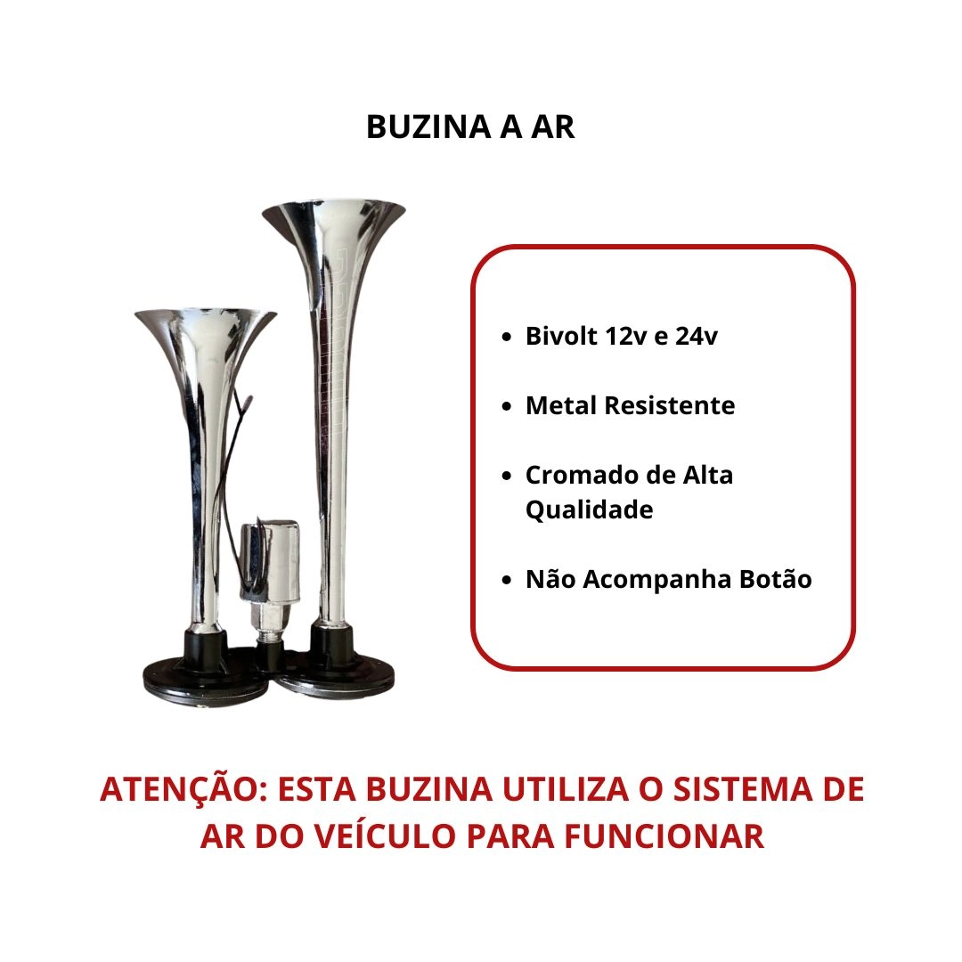  Buzina A Ar Dupla Cromada Caminhão Ônibus Bivolt 12/24v Buzina Ar Dupla Som Marítimo Trem Bivolt