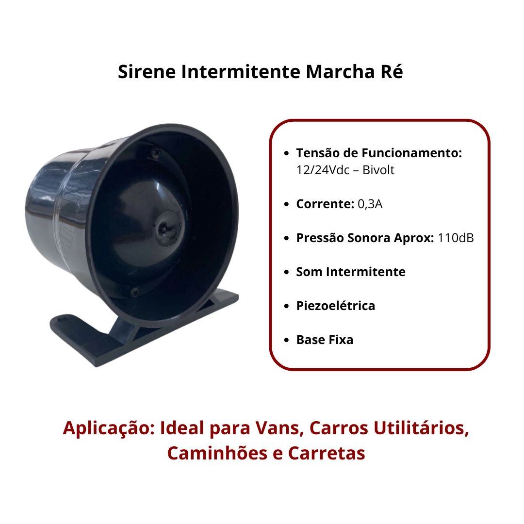 Sirene Alarme Intermitente Marcha Ré Bivolt 12v/24v Sirene Ré Caminhão Carreta Van Utilitários DNI 4027