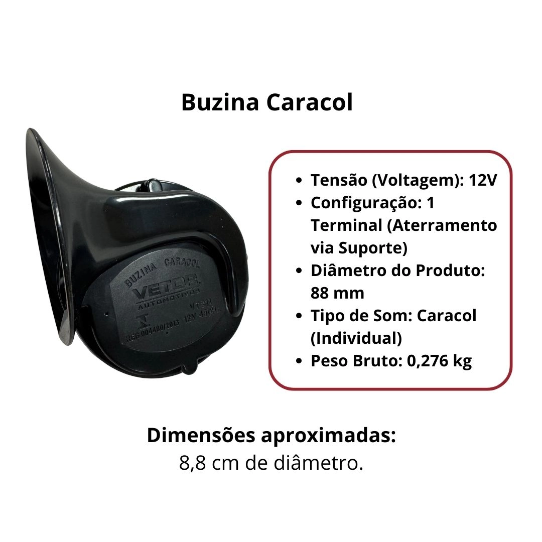 Buzina Tipo Caracol Universal Som Potente 1 Terminal 12 Volts Vetor VT211