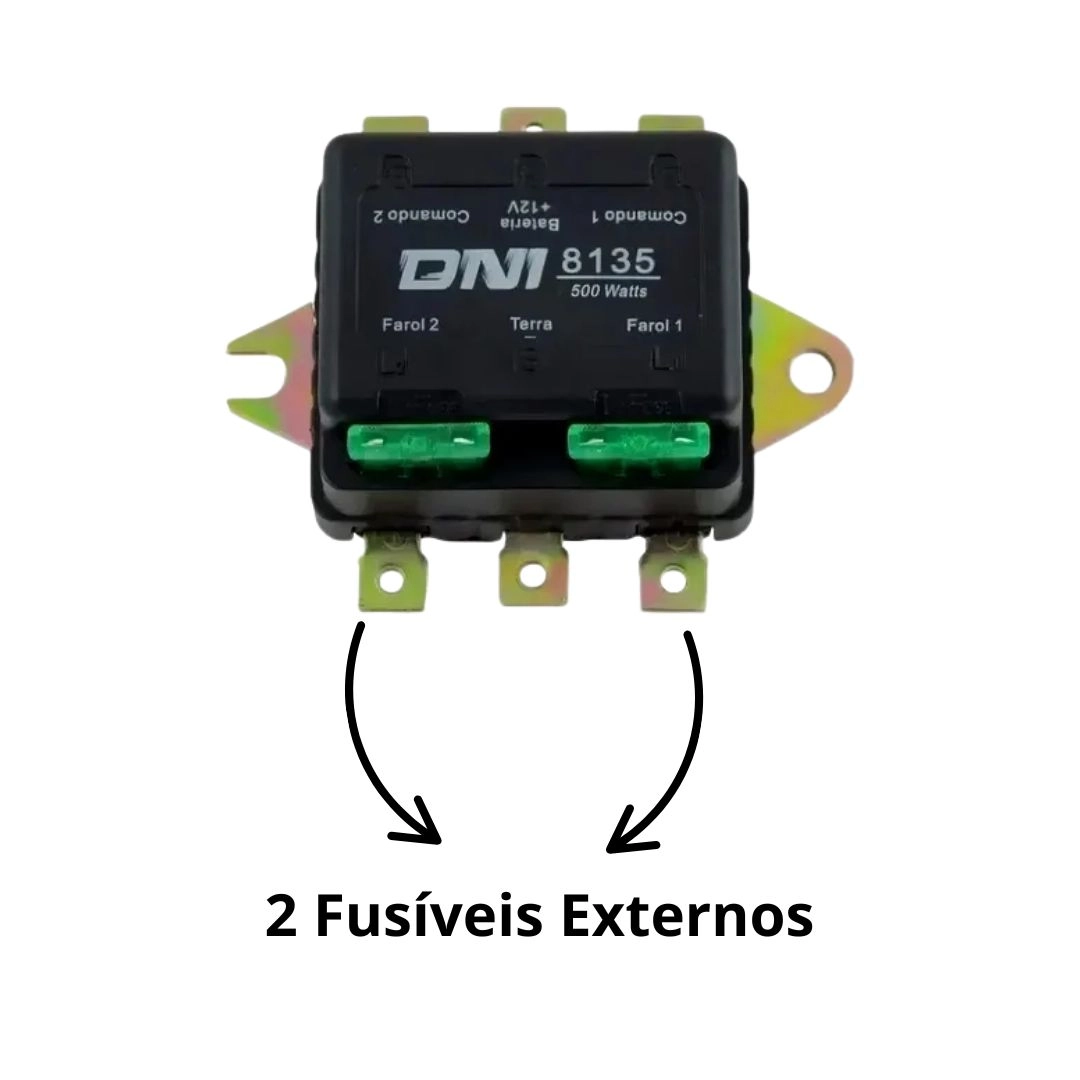 Relé Duplo de Faróis 500W 12V Universal Super Reforçado 6 Terminais Com Parafusos 2 Fusíveis Externos Relé Duplo de Faróis 500W 12V Universal Super Reforçado 6 Terminais Com Parafusos 2 Fusíveis Externos
