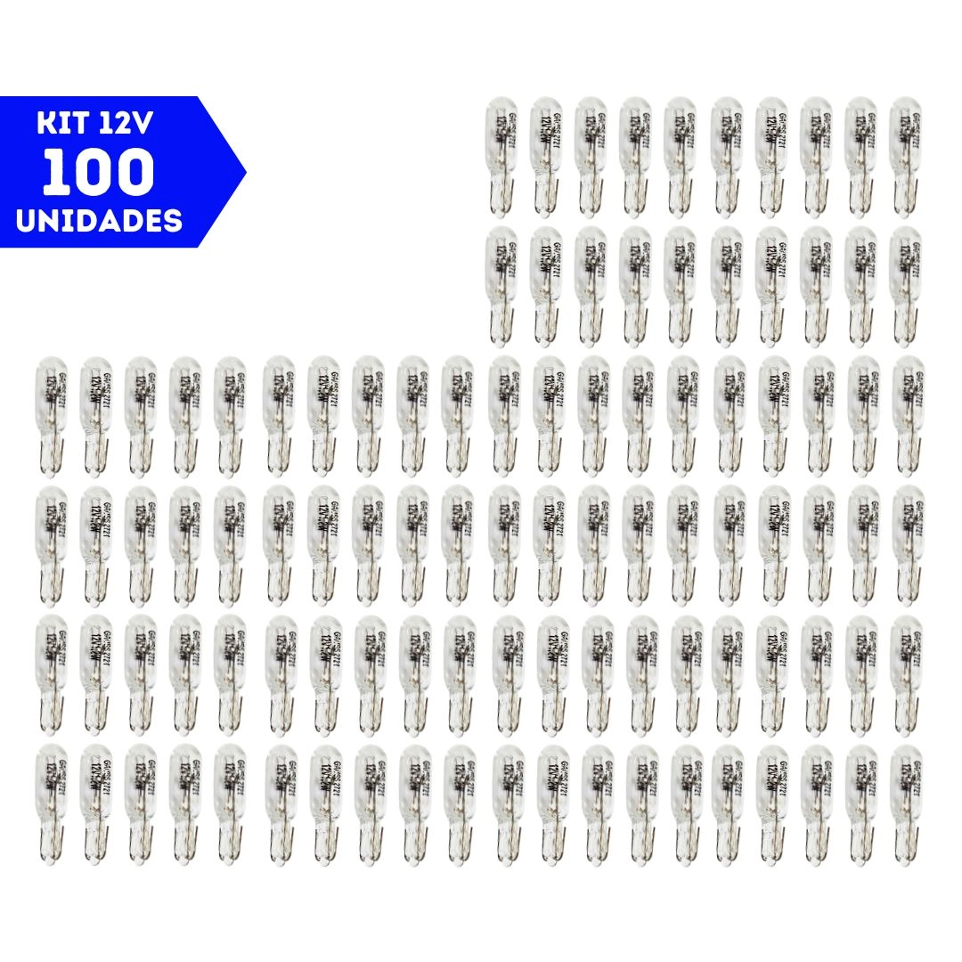 Kit 100 Lâmpadas Para Painel Carro Esmagada Pinguinho T5 12v