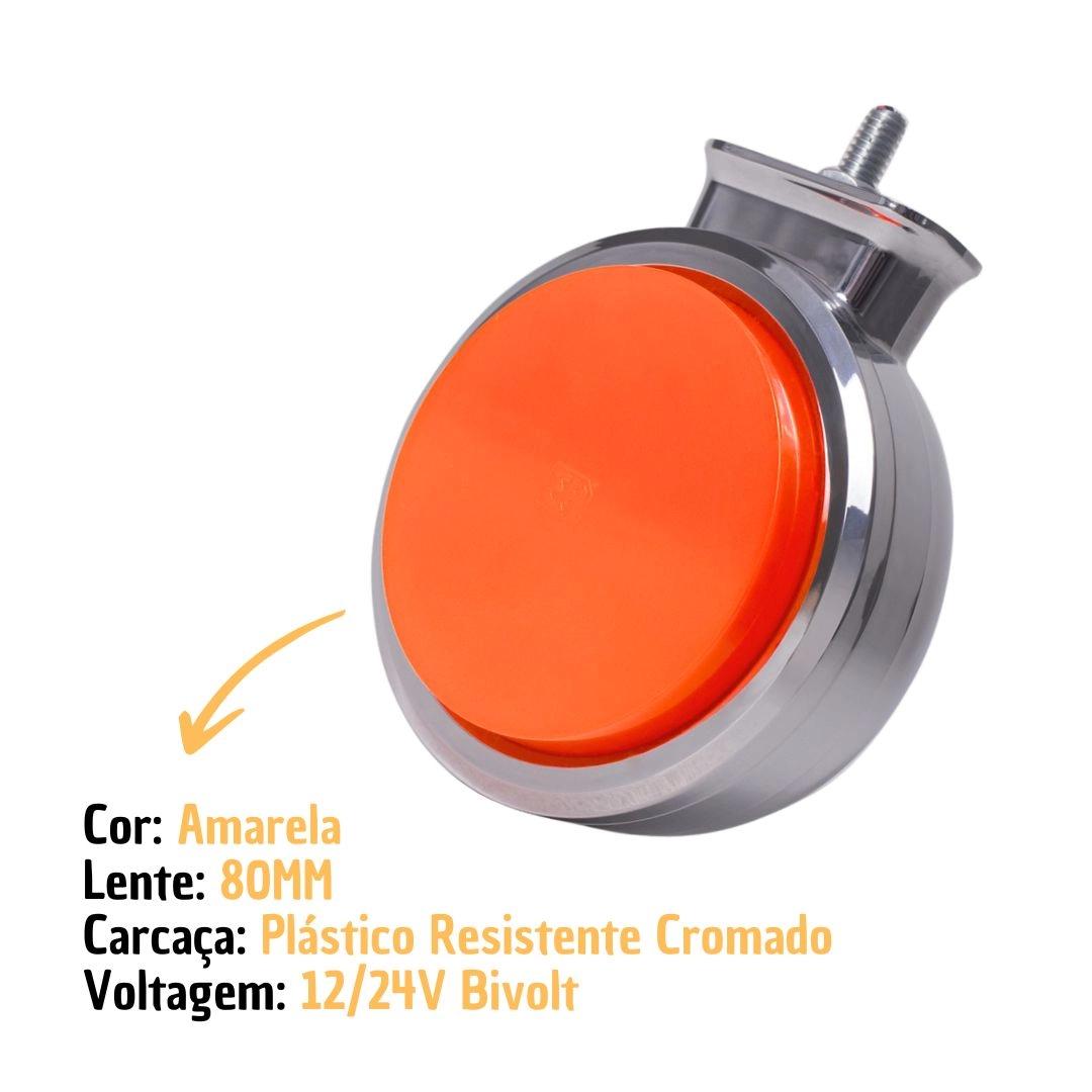 Kit 3 Lanterna Bojuda Foguinho LED Cromada Amarela + Suporte Kit 3 Lanterna Bojuda Foguinho LED Cromada Amarela + Suporte