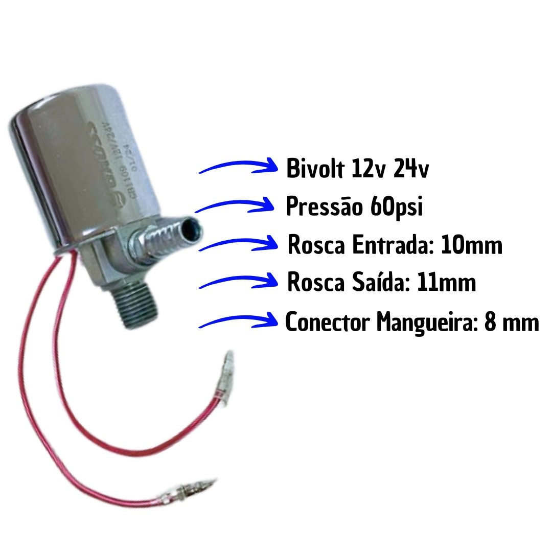 Válvula Solenoide Elétrica Para Buzina a Ar Comprimido Bivolt 12V 24V Universal Linha Leve e Pesada Gauss GB1109