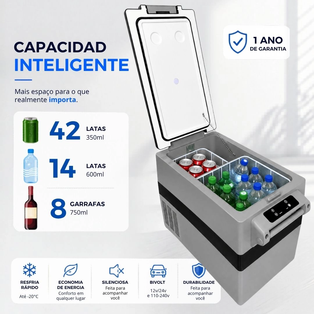 Geladeira Portátil 45L 12/24V 110/220V Para Caminhão Ônibus Van Camping Barco Lancha Pesca Geladeira Portátil 45L 12/24V 110/220V Para Caminhão Ônibus Van Camping Barco Lancha Pesca
