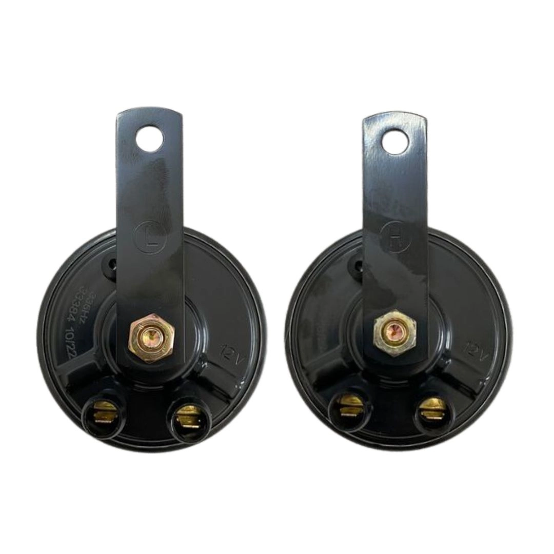 Buzina Bi-Bi bibi Paquerinha Dupla Disco 12v Universal Grave e Agudo Com Suporte Vetor VT135