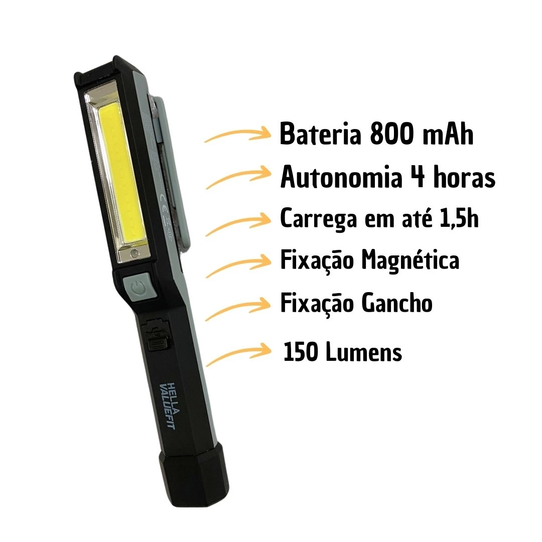 Lanterna Mão Led Pen Light Hella 17cm 2 Função Recarregável 