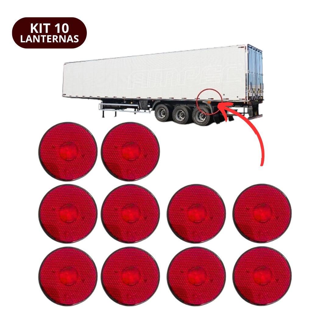Kit 10 Lanternas Lateral Led Caminhão Carreta Sem Suporte Vermelha G
