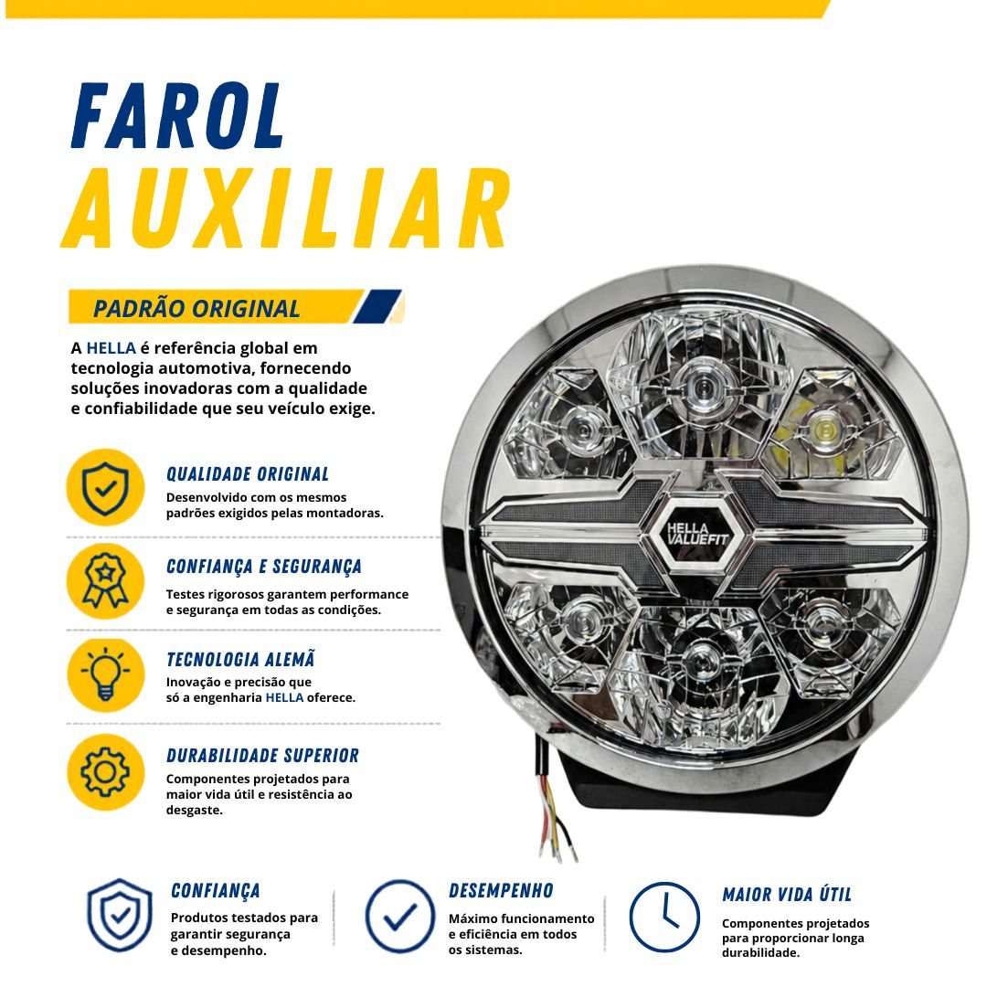 Farol 9 Polegadas LED 22cm Original Hella Blade Drl Branco/Âmbar 18W 12/24V Bivolt