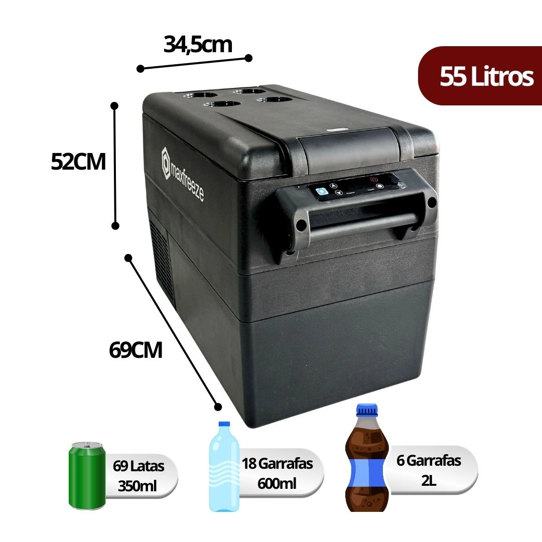 Mini Geladeira Portátil 55 Litros Para Caminhão Ônibus Van 12V/24V 110v/220v