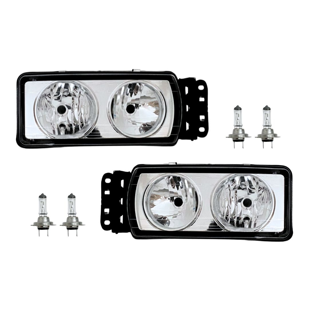 Kit Farol Dianteiro Vidro Fundo Cromado 24v Para Caminhão Iveco Stralis Tector Após 2006 Com Lâmpadas