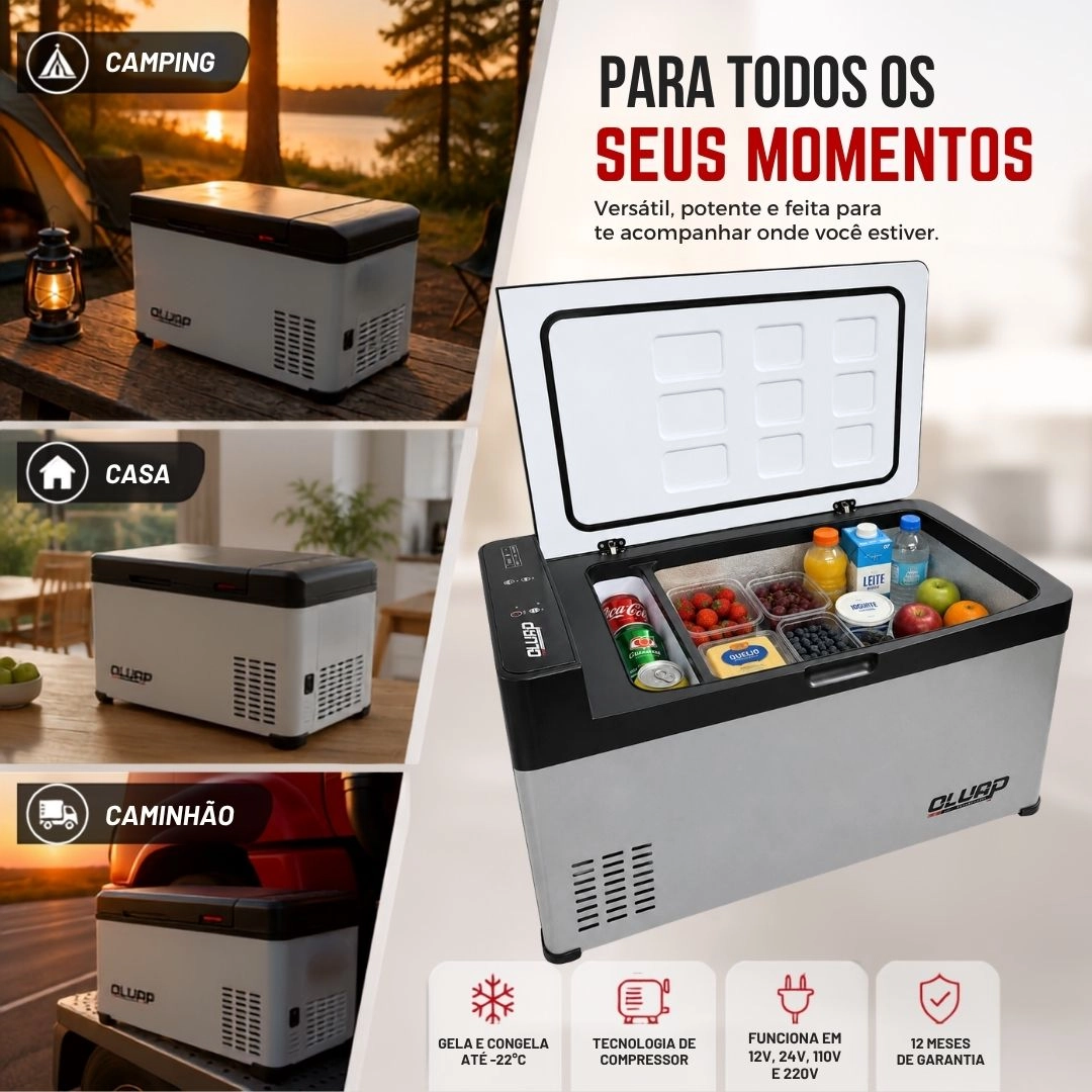 Geladeira Portátil 40 Litros 12V/24V 110v/220v Caminhão Ônibus Van Camping Barco Lancha Pesca Geladeira Portátil 40 Litros 12V/24V 110v/220v Caminhão Ônibus Van Camping Barco Lancha Pesca