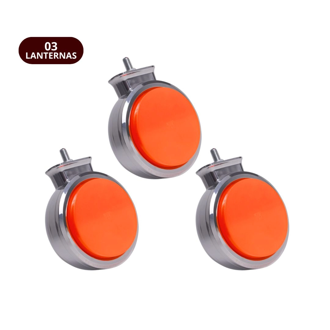 Kit 3 Lanterna Bojuda Foguinho LED Cromada Amarela + Suporte Kit 3 Lanterna Bojuda Foguinho LED Cromada Amarela + Suporte