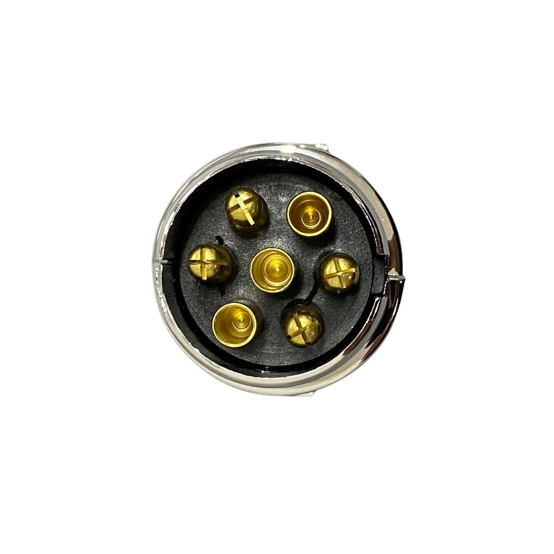 Plug Tomada Carretinha 7 P Macho Cromado Bivolt 12/24v DNI Plug Tomada Carretinha 7 P Macho Cromado Bivolt 12/24v DNI