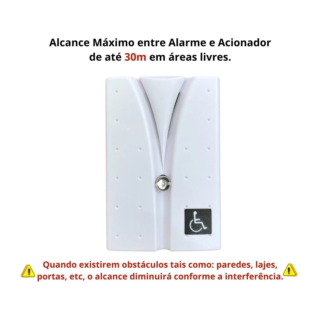 Alarme Campainha de Emergência para Banheiro PNE PCD e Idosos Sem Fio Bivolt DNI4241 Alarme Campainha de Emergência para Banheiro PNE PCD e Idosos Sem Fio Bivolt DNI4241