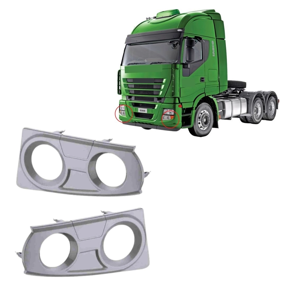 Par Moldura Farol Auxiliar Compativel Iveco Stralis Cinza