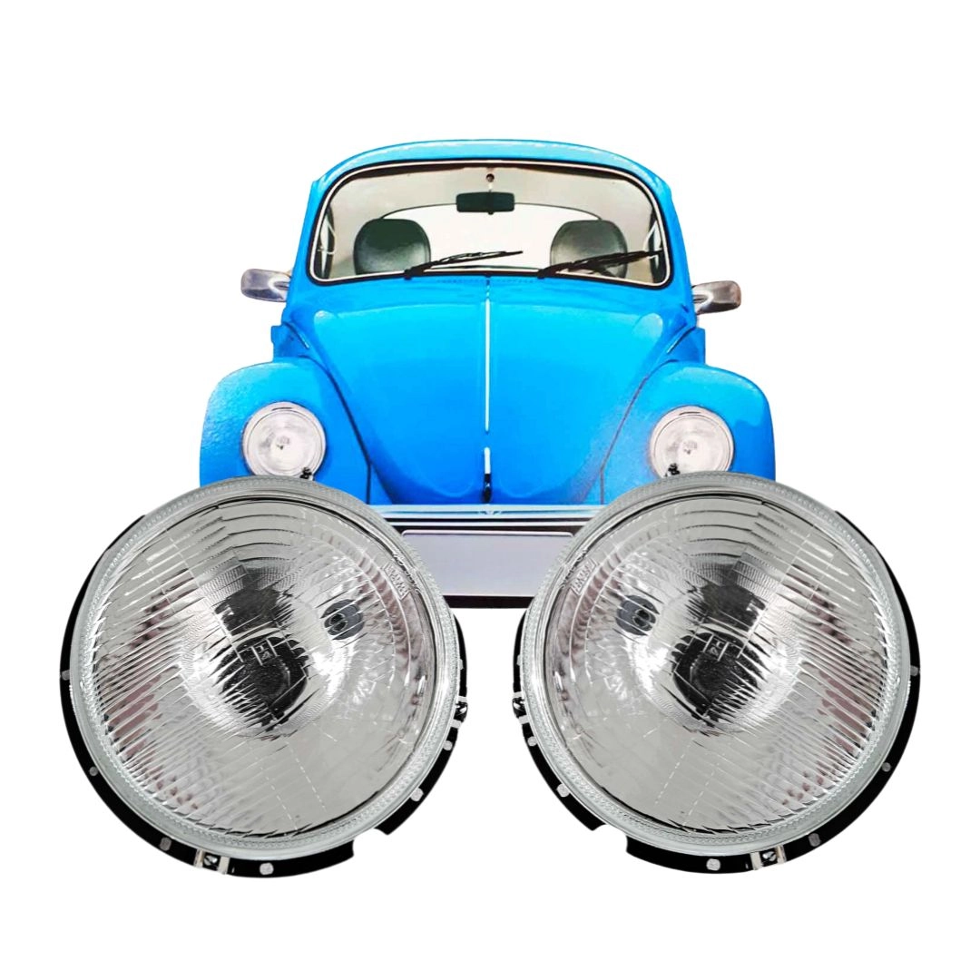 Par Farol Para Fusca 1976 a 1996 Aro Lente Vidro + Lâmpada