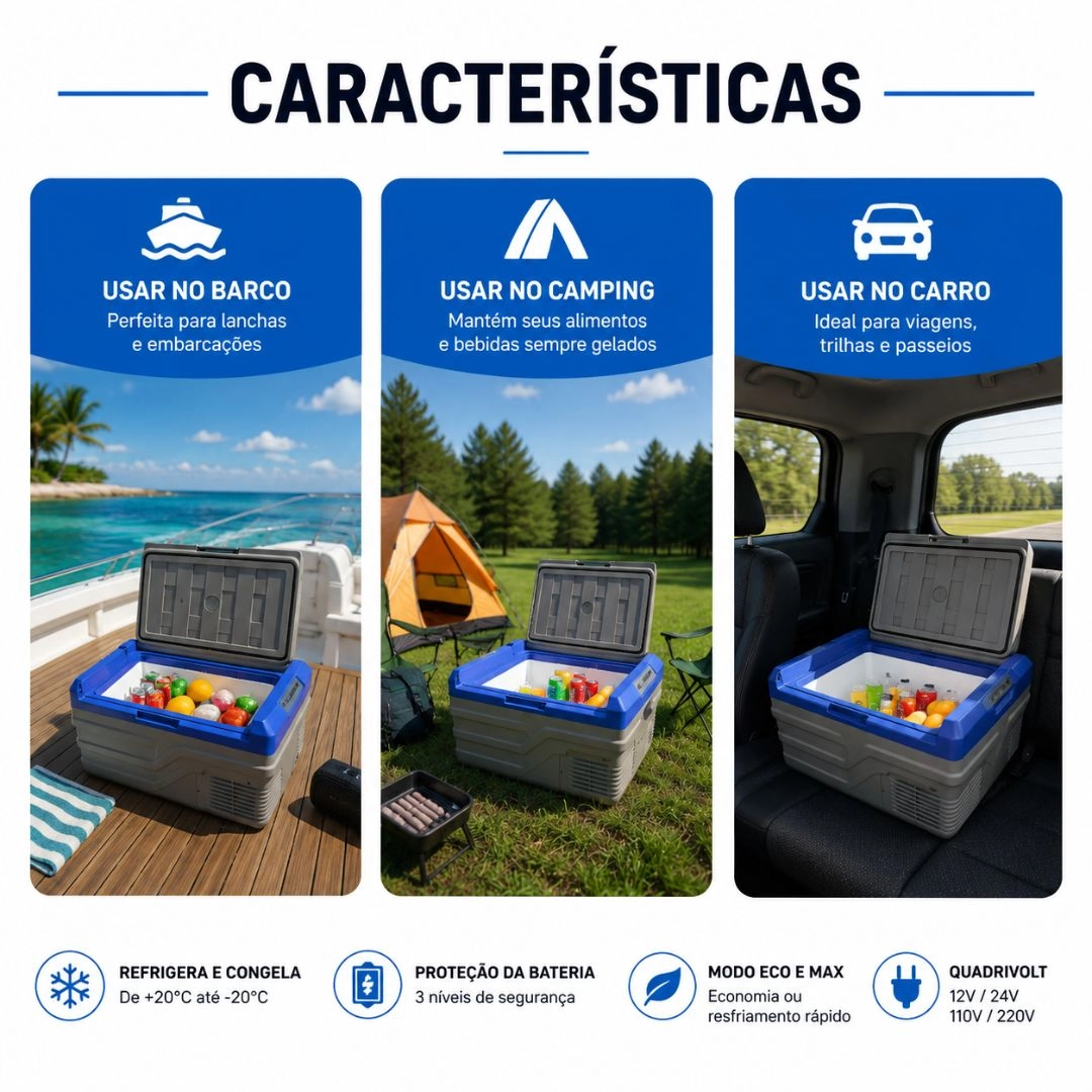 Geladeira Portátil 30 Litros 12/24V 110/220v Caminhão Carro Motor Home Ônibus Maxfreeze Geladeira Portátil 30 Litros 12/24V 110/220v Caminhão Carro Motor Home Ônibus Maxfreeze