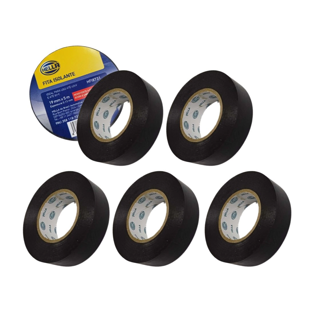 Kit 5 Fita Isolante 19mm 5m Resistente Fogo Umidade Hella 