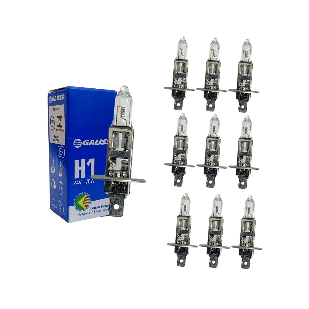 Kit 10 Lâmpadas H1 70W 24V Halogena Gauss GL44H1 Inmetro