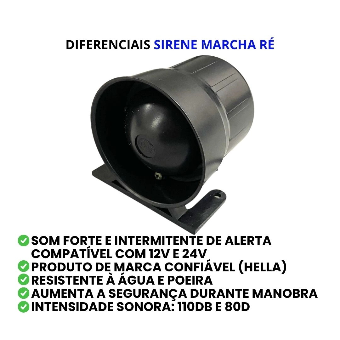 Sirene de Marcha Ré Intermitente Bivolt 12V 24V Universal 80dB a 110dB Alta Durabilidade Hella 3SL009148541 Original