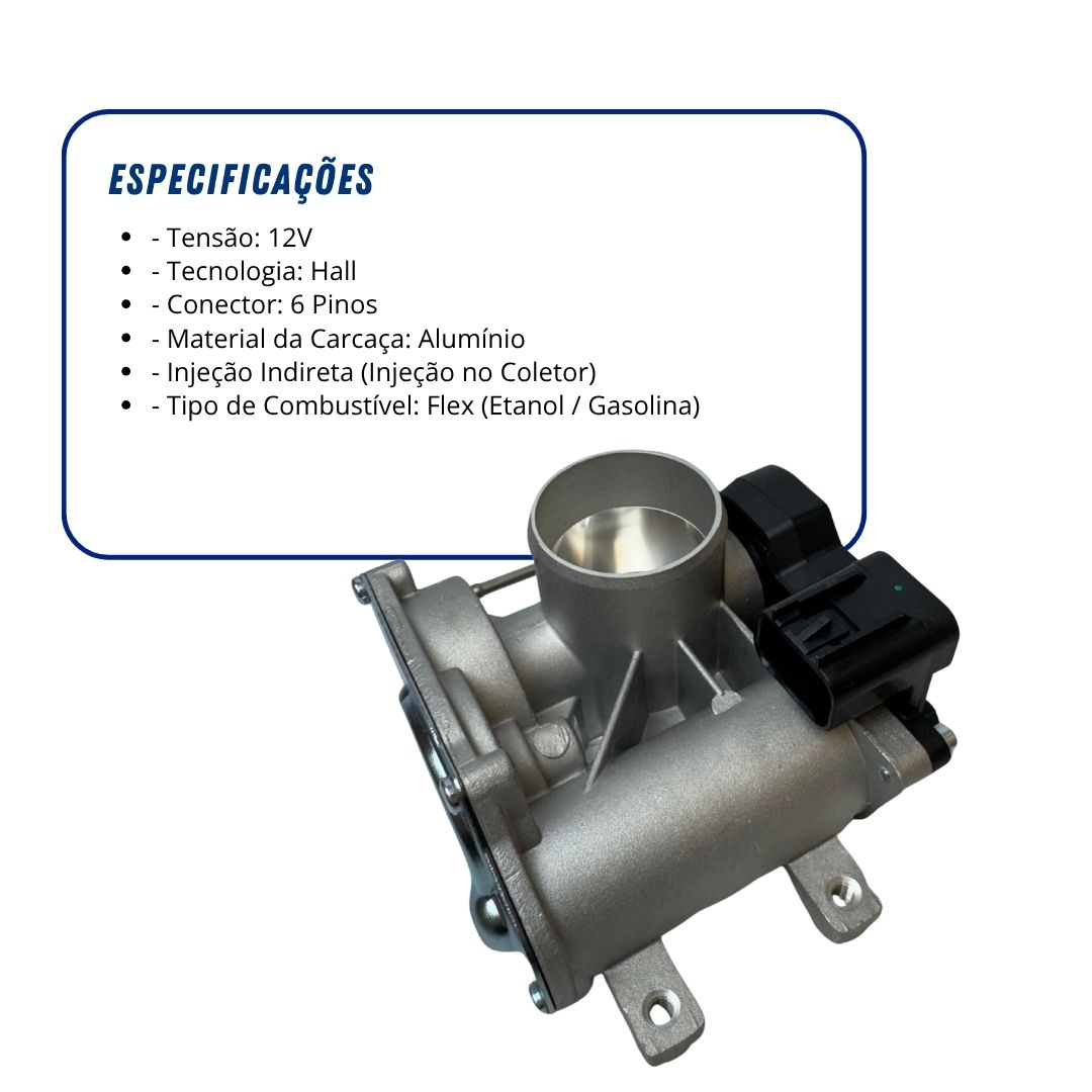 Corpo de Borboleta TBI Eletrônico Alumínio 12V 6 Pinos Tecnologia Hall Para Chevrolet Celta Corsa Hatch Prisma 1.0 8V