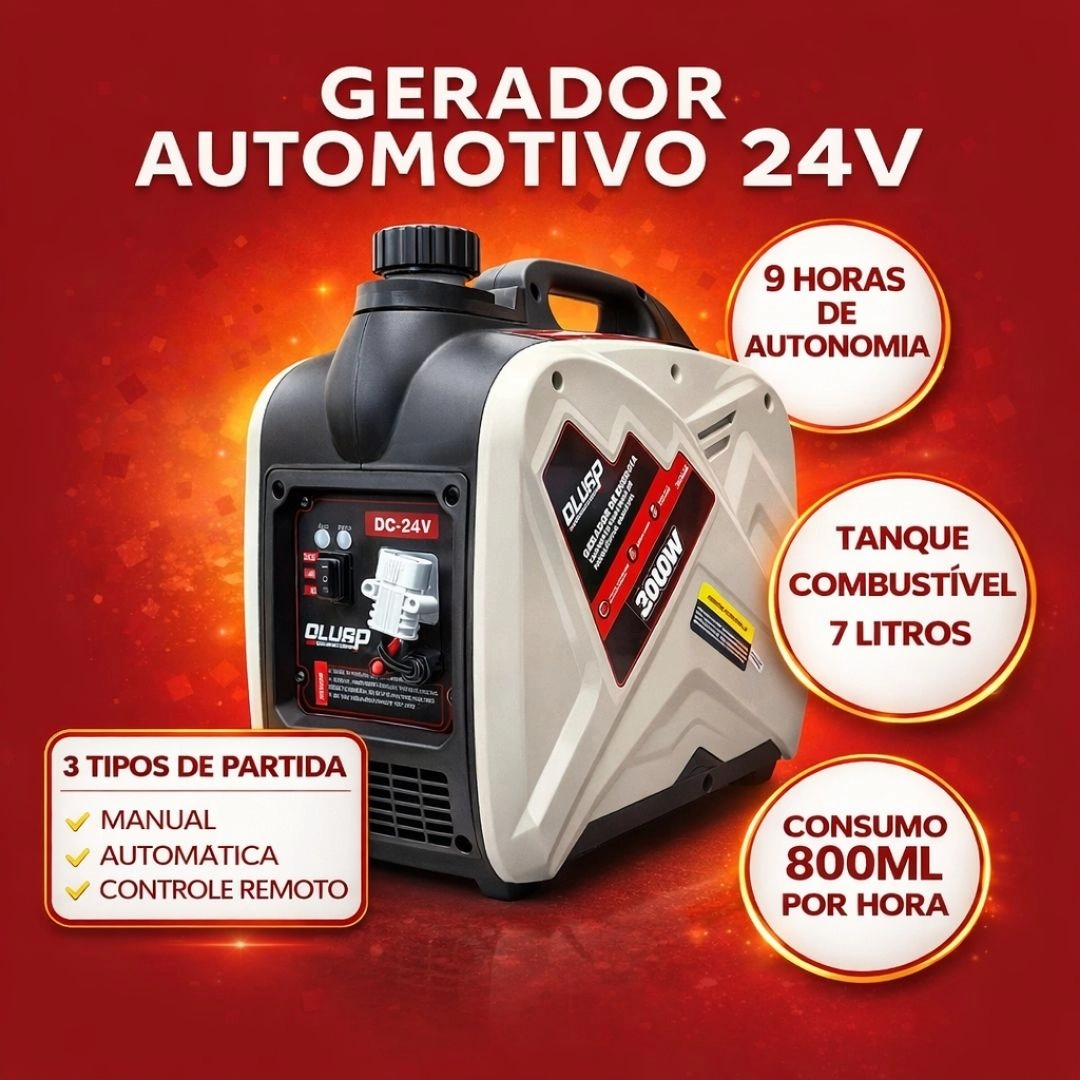 Gerador De Energia 24v Automotivo Inteligente Para Caminhão Motorhome 2000W 7 Litros