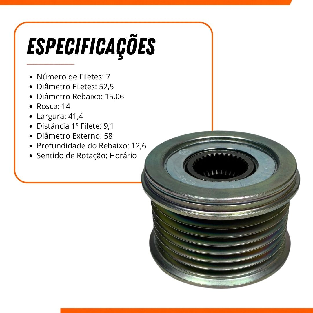 Polia Roda Livre do Alternador Denso 7 Filetes Para Toyota Hilux 2.7 Flex e Gasolina Tacoma 2.7 Zen Polia Roda Livre do Alternador Denso 7 Filetes Para Toyota Hilux 2.7 Flex e Gasolina Tacoma 2.7 Zen