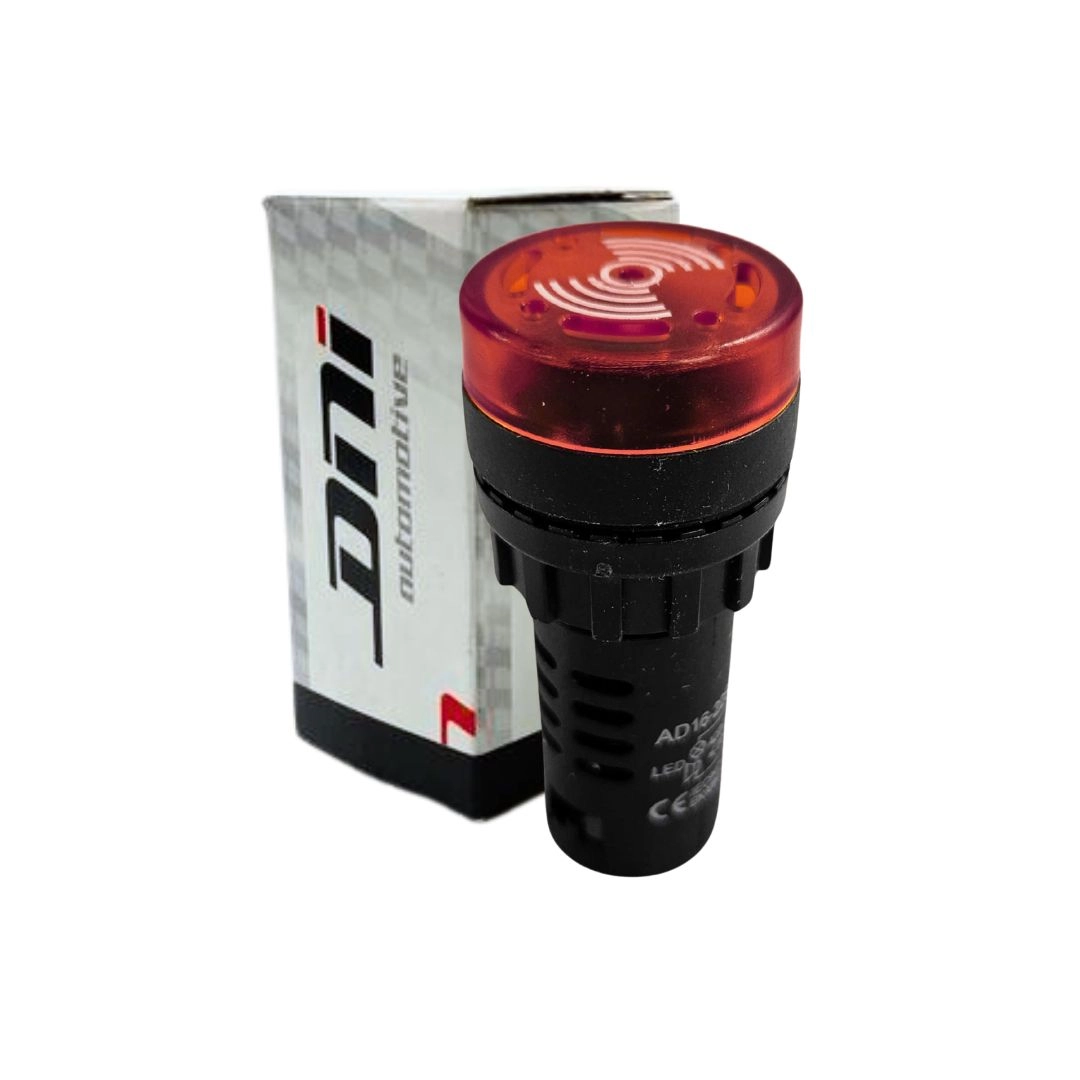 Alarme Sonoro Buzzer Sinaleiro LED Vermelho 22mm 24Vdc