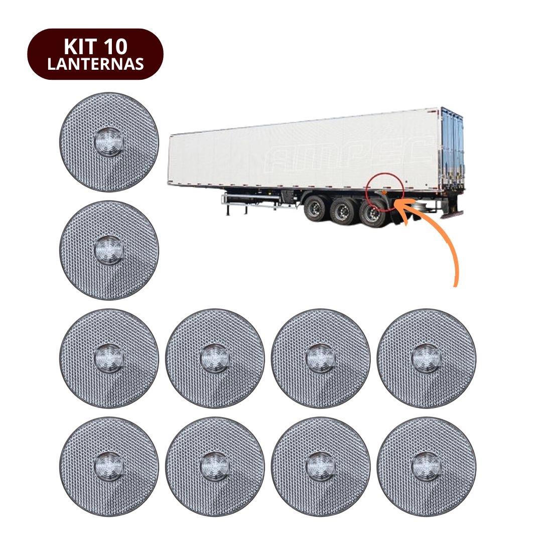 Kit 10 Lanternas Lateral Led Caminhão Carreta Sem Suporte Cristal G