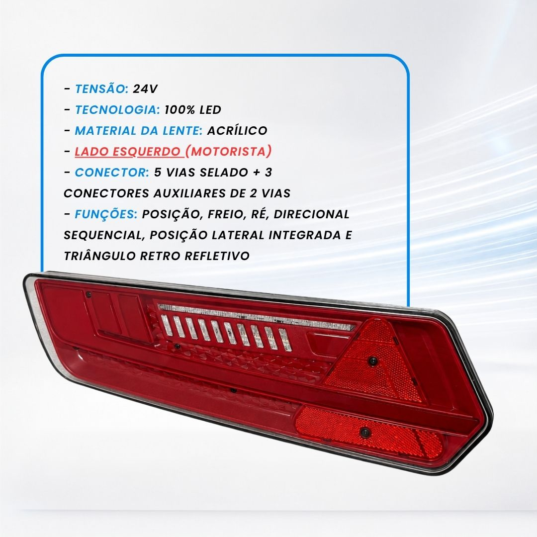 Par Lanterna Traseira S96 Flashing LED 24v Posição Ré Freio Pisca Sequencial Sinalsul