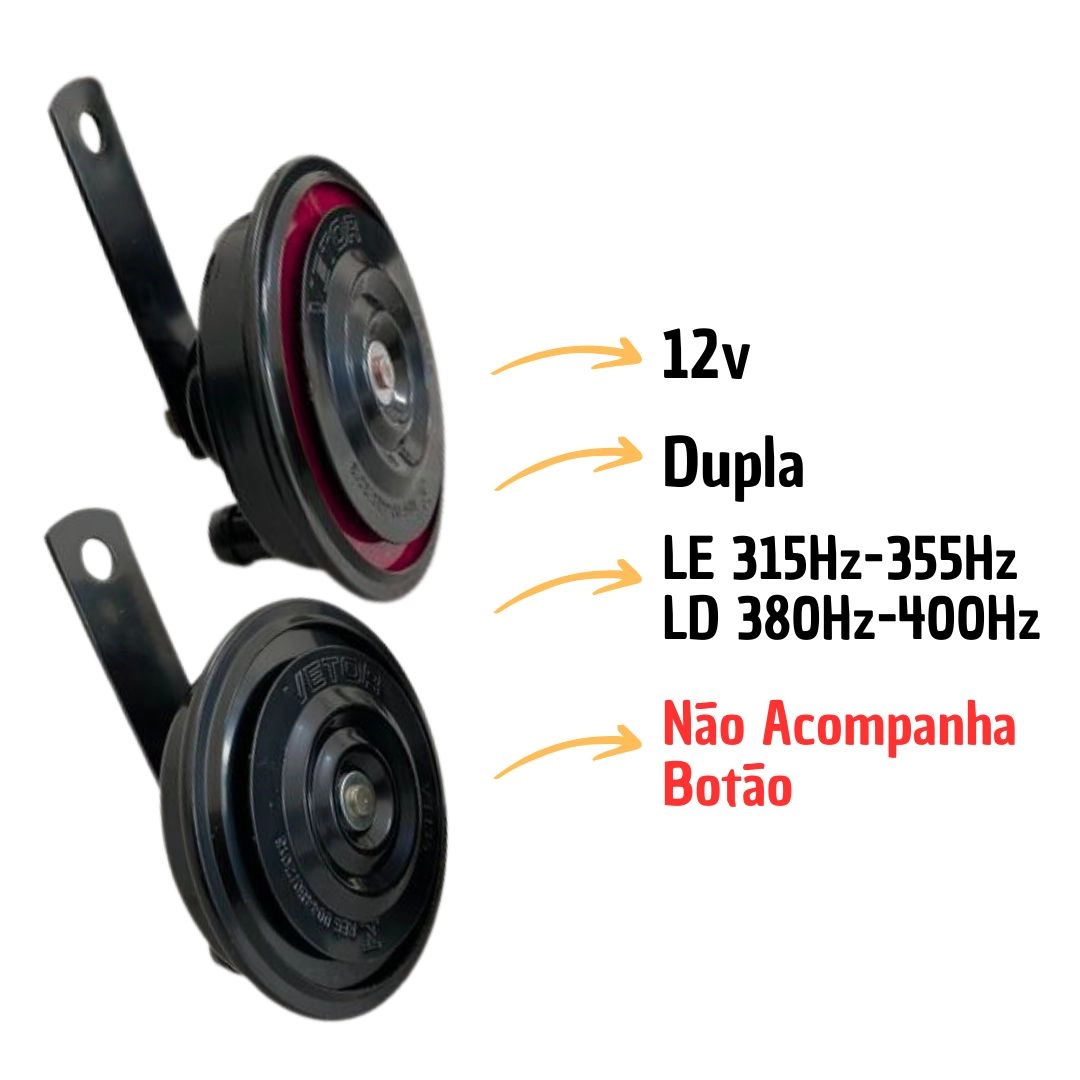Buzina Bi-Bi bibi Paquerinha Dupla Disco 12v Universal Grave e Agudo Com Suporte Vetor VT135